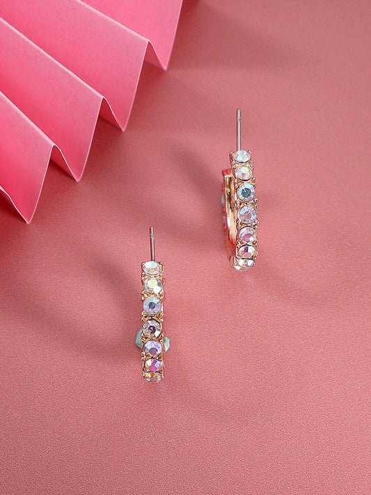 Gold-Plated Stone Studded Contemporary Half Hoop Earrings