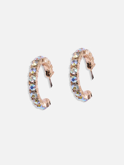 Gold-Plated Stone Studded Contemporary Half Hoop Earrings