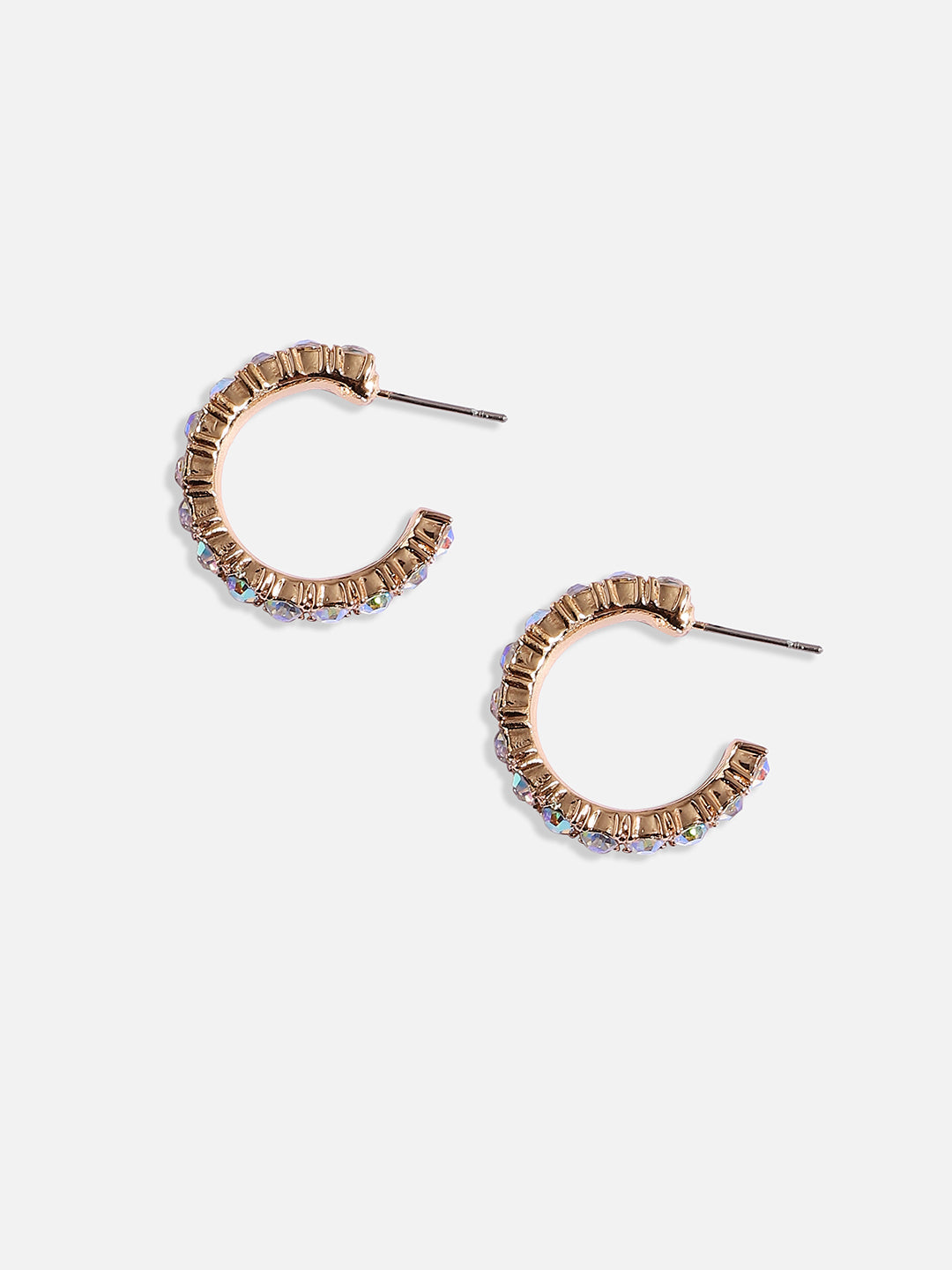 Gold-Plated Stone Studded Contemporary Half Hoop Earrings