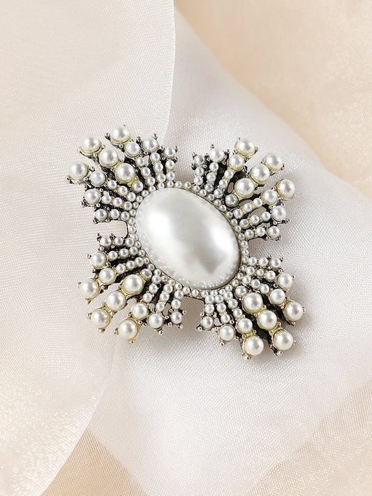 The Rosary Statement Brooch - Pearl White-SOHIBH6215