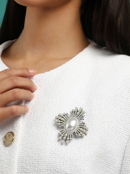 The Rosary Statement Brooch - Pearl White-SOHIBH6215