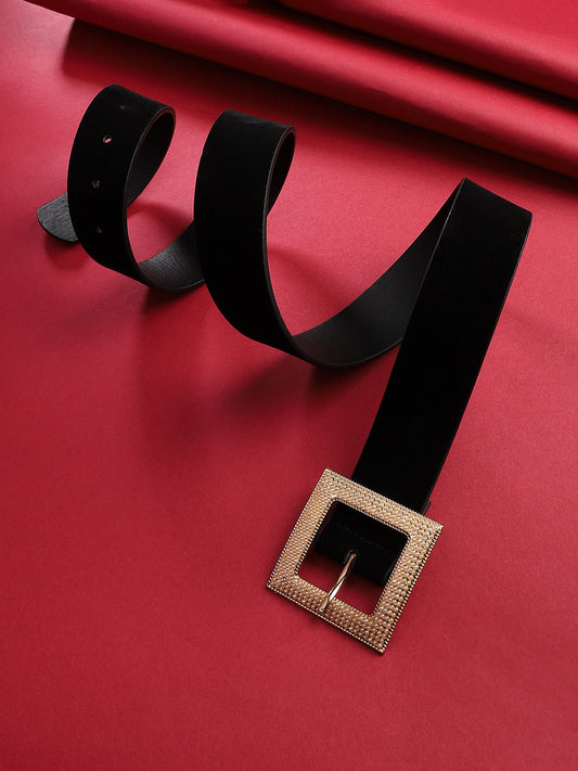 Black Pearl Buckle Waist Belt For Party Wear