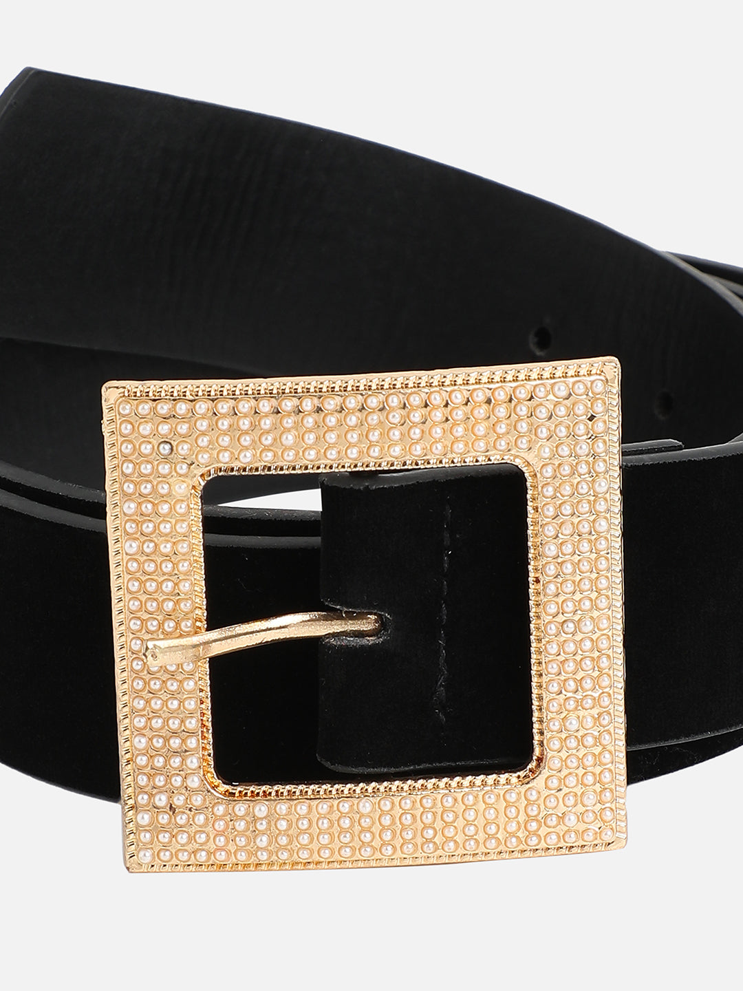 Black Pearl Buckle Waist Belt For Party Wear