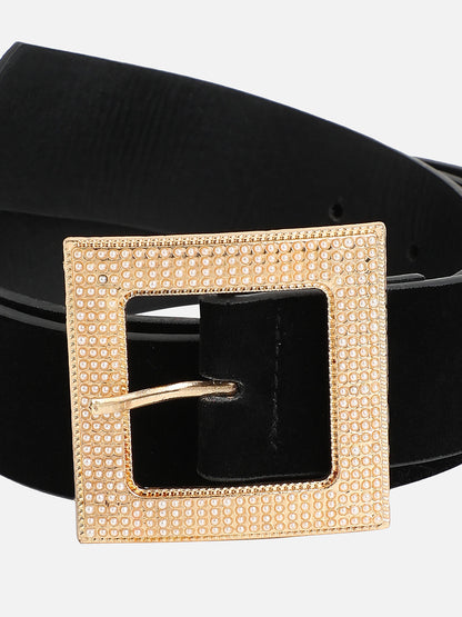 Black Pearl Buckle Waist Belt For Party Wear