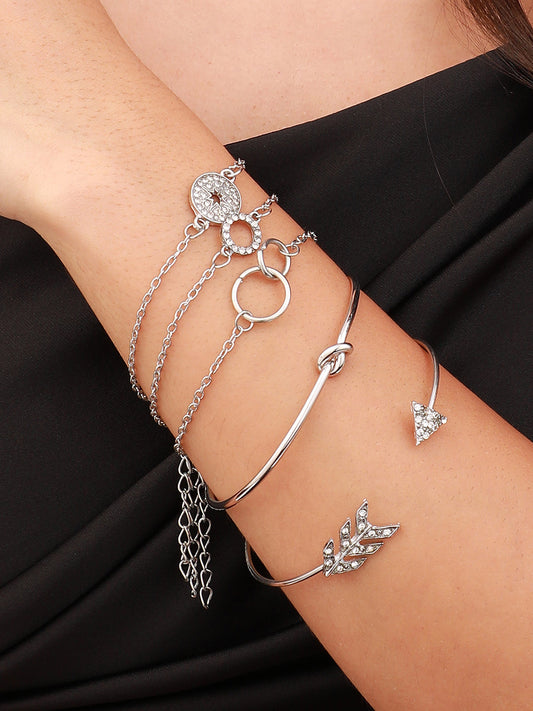 The Celestrial Arrow Multi-Layer Bracelet - Metallic Silver-SOHIBR6190