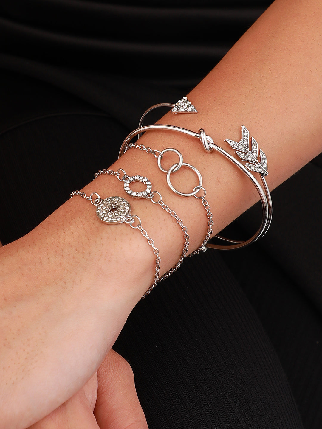 The Celestrial Arrow Multi-Layer Bracelet - Metallic Silver-SOHIBR6190