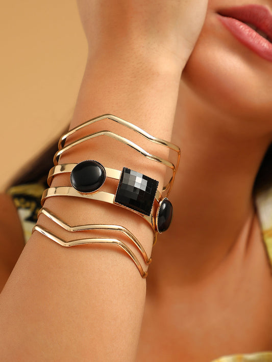 The Cleo Cuff Bracelet - Onyx Black-SOHIBR6192