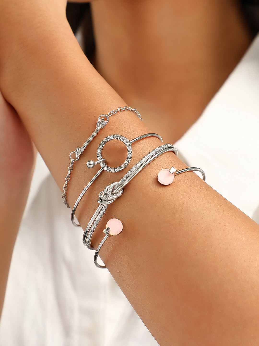 The Duello Multi-Layer Bracelet - Metallic Silver-SOHIBR6199