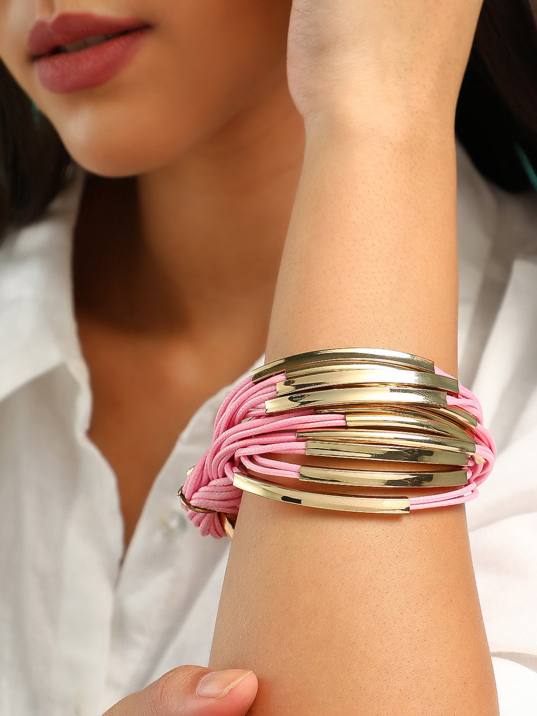 The Filo Statement Bracelet - Rose Pink-SOHIBR6238