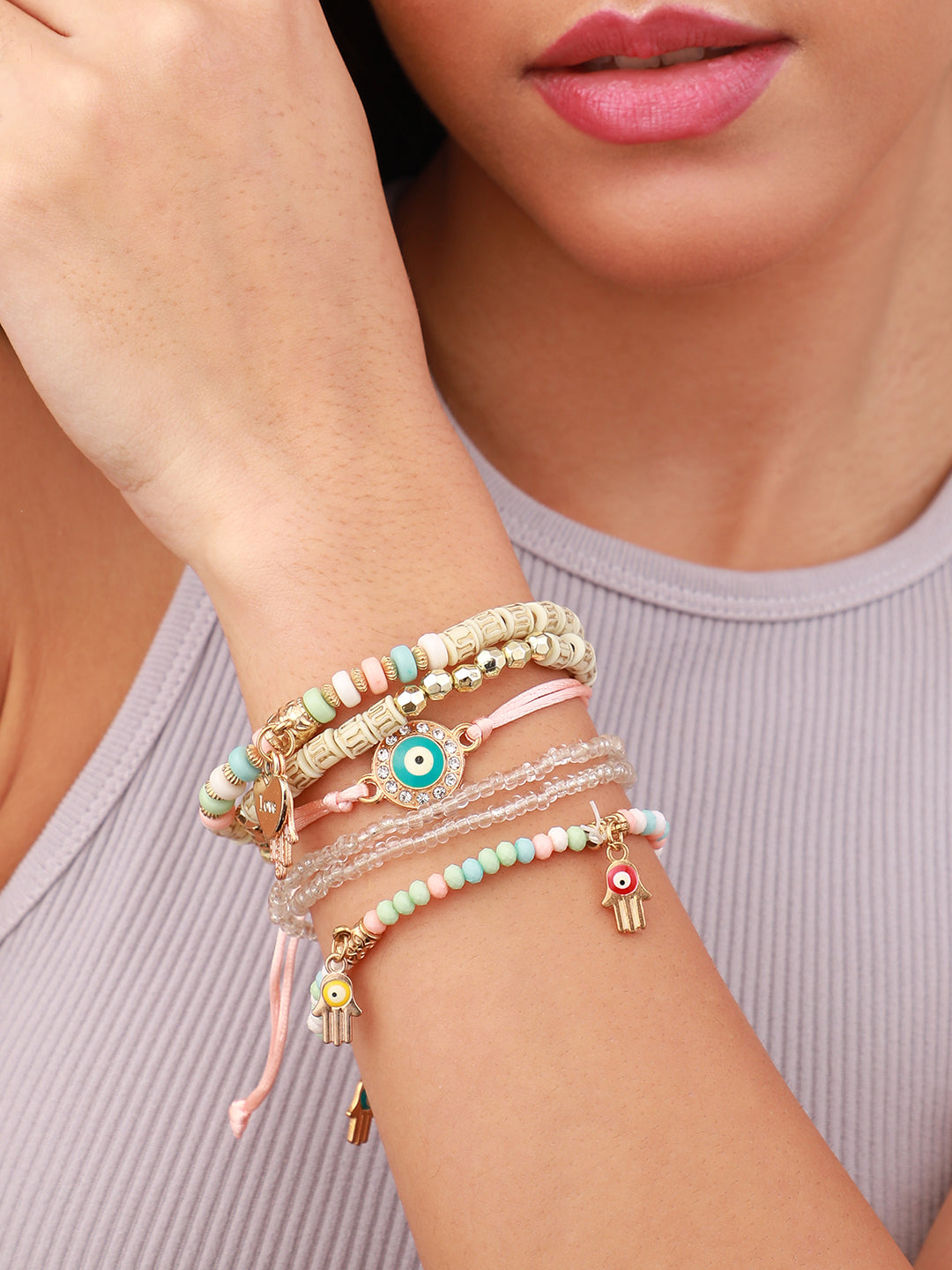 The Hamsa Multi-Layer Bracelet - Multicolour-SOHIBR6253