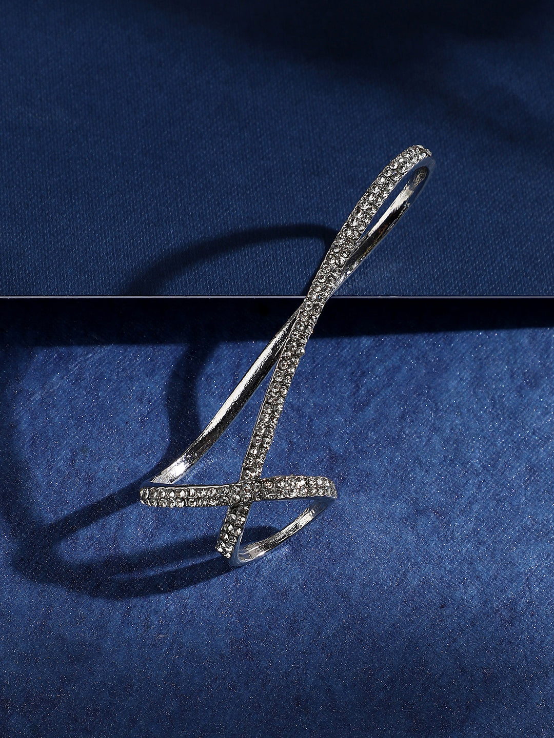 Silver-Plated Stone-Studded Twisted Finger Ring