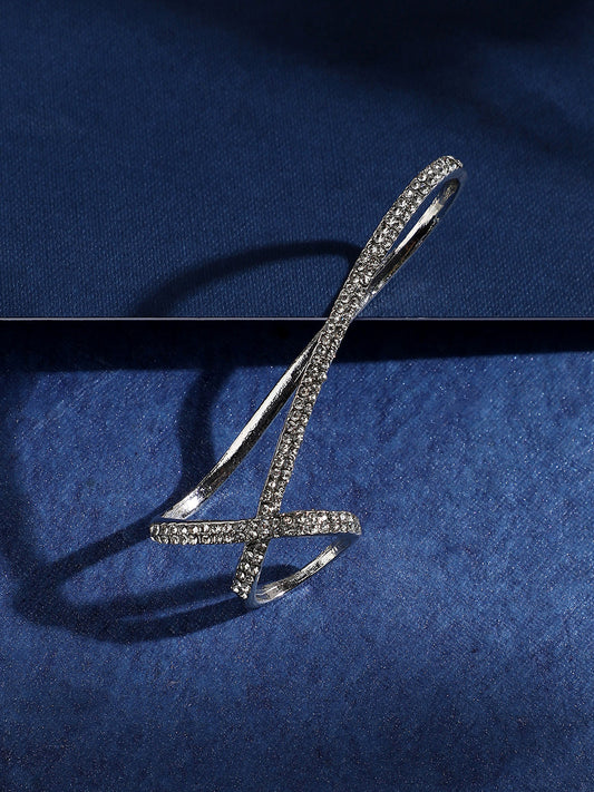 Silver-Plated Stone-Studded Twisted Finger Ring