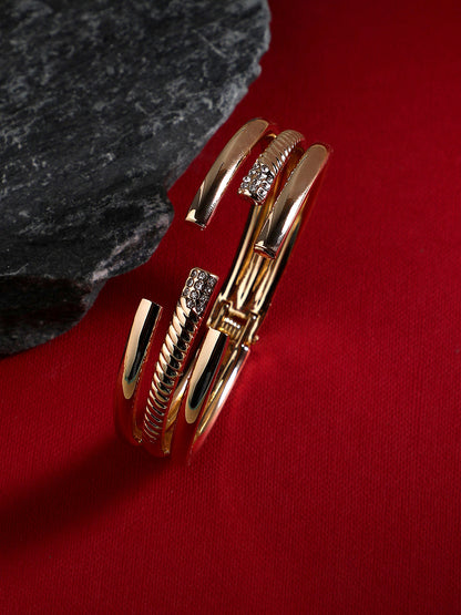 Gold-Plated Artificial Stones Studded Bangle-Style Bracelet