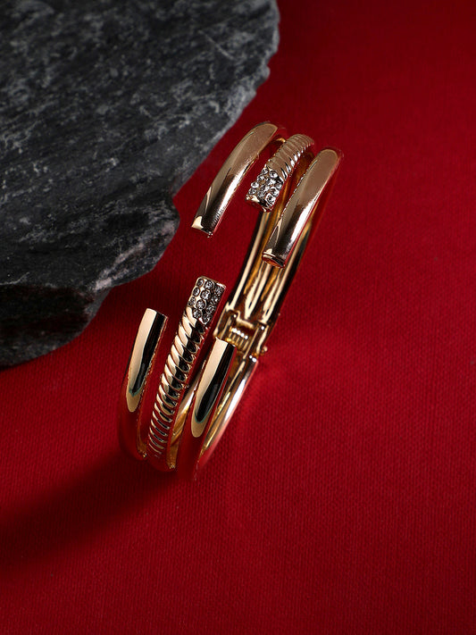 Gold-Plated Artificial Stones Studded Bangle-Style Bracelet