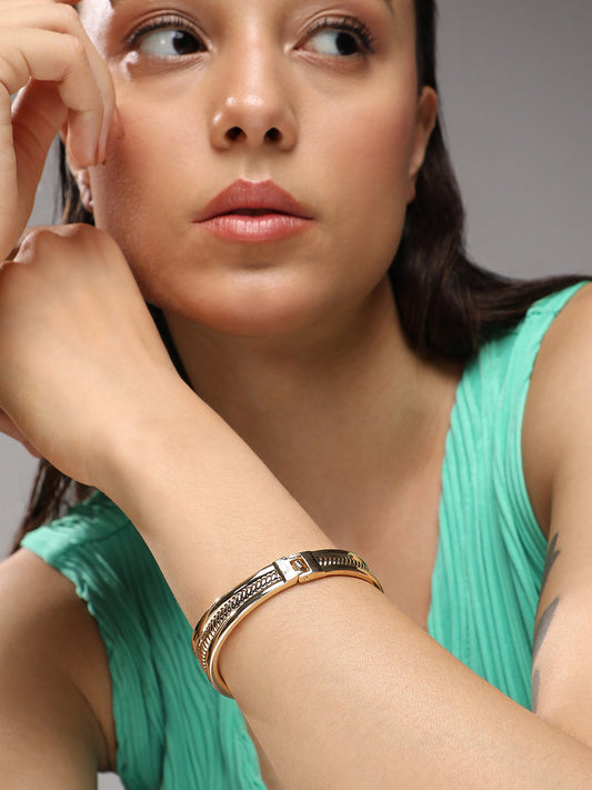 Gold-Plated Artificial Stones Studded Bangle-Style Bracelet