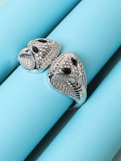Silver Plated Stones Studded Cuff Bracelet