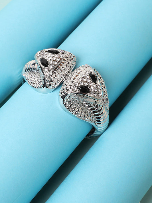 Silver Plated Stones Studded Cuff Bracelet