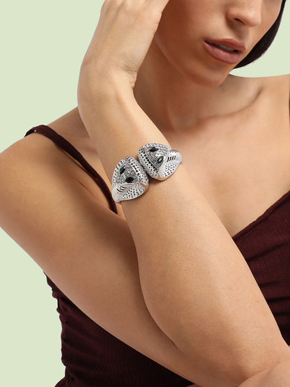 Silver Plated Stones Studded Cuff Bracelet