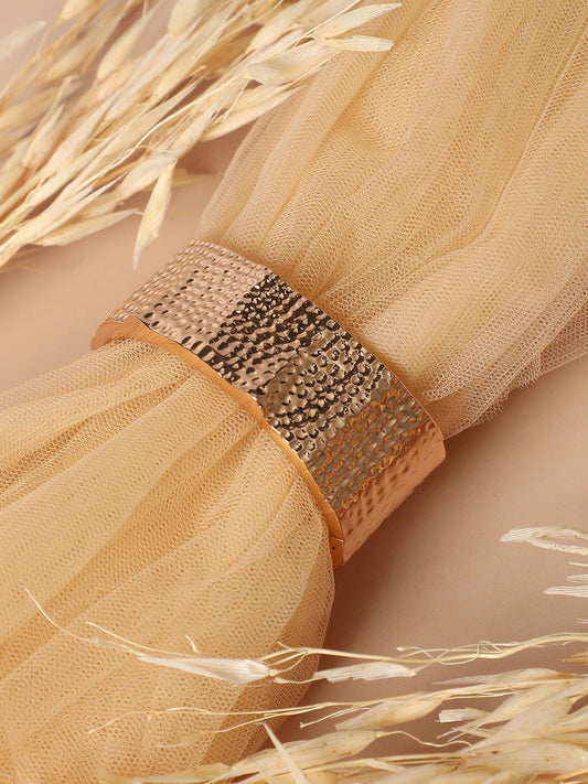 Gold-Plated Stones Studded Dented Cuff Bracelet
