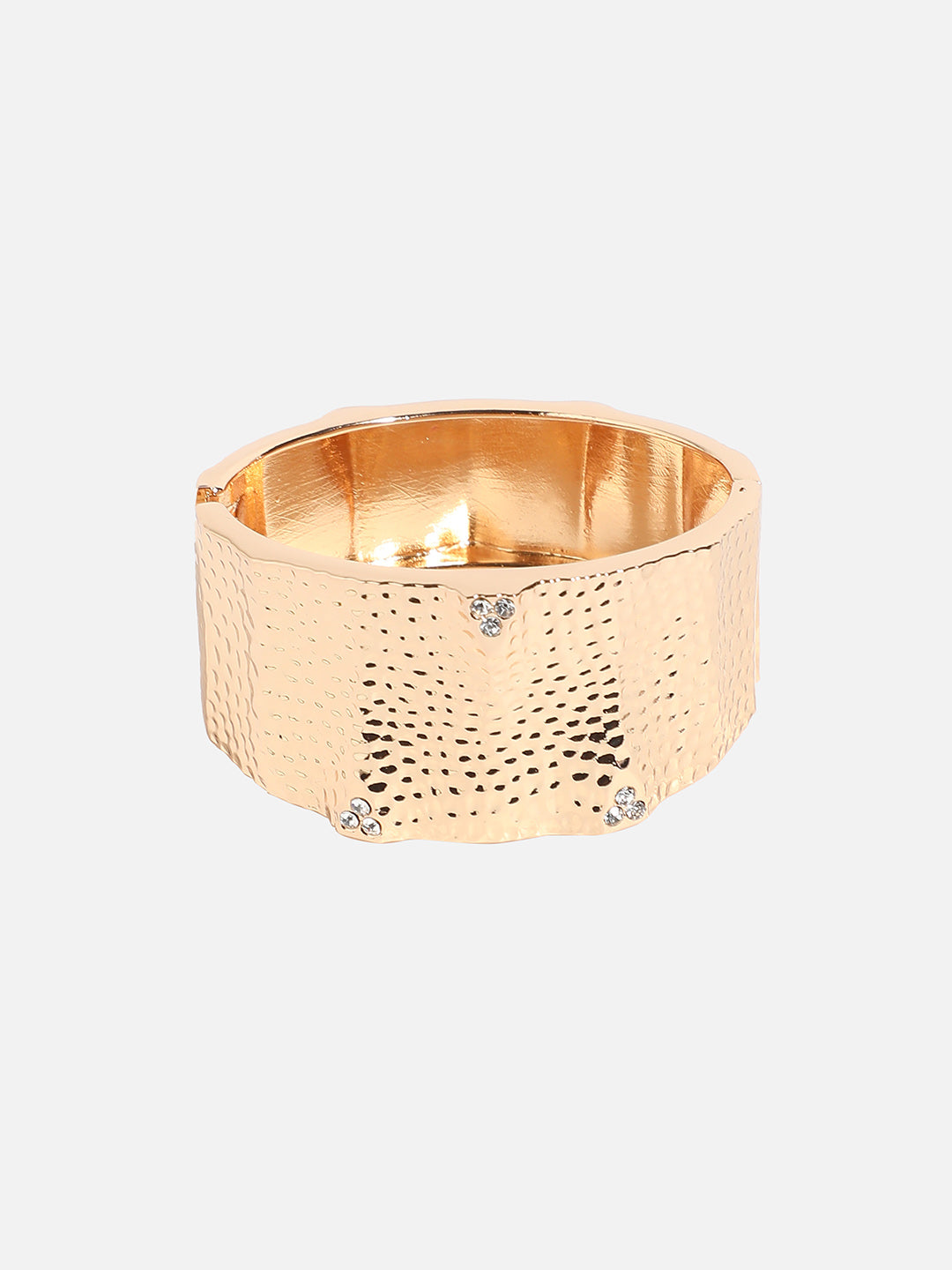 Gold-Plated Stones Studded Dented Cuff Bracelet