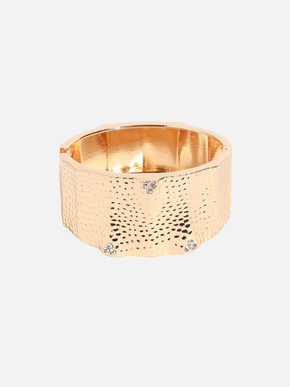 Gold-Plated Stones Studded Dented Cuff Bracelet