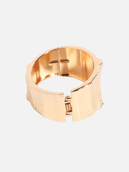 Gold-Plated Stones Studded Dented Cuff Bracelet