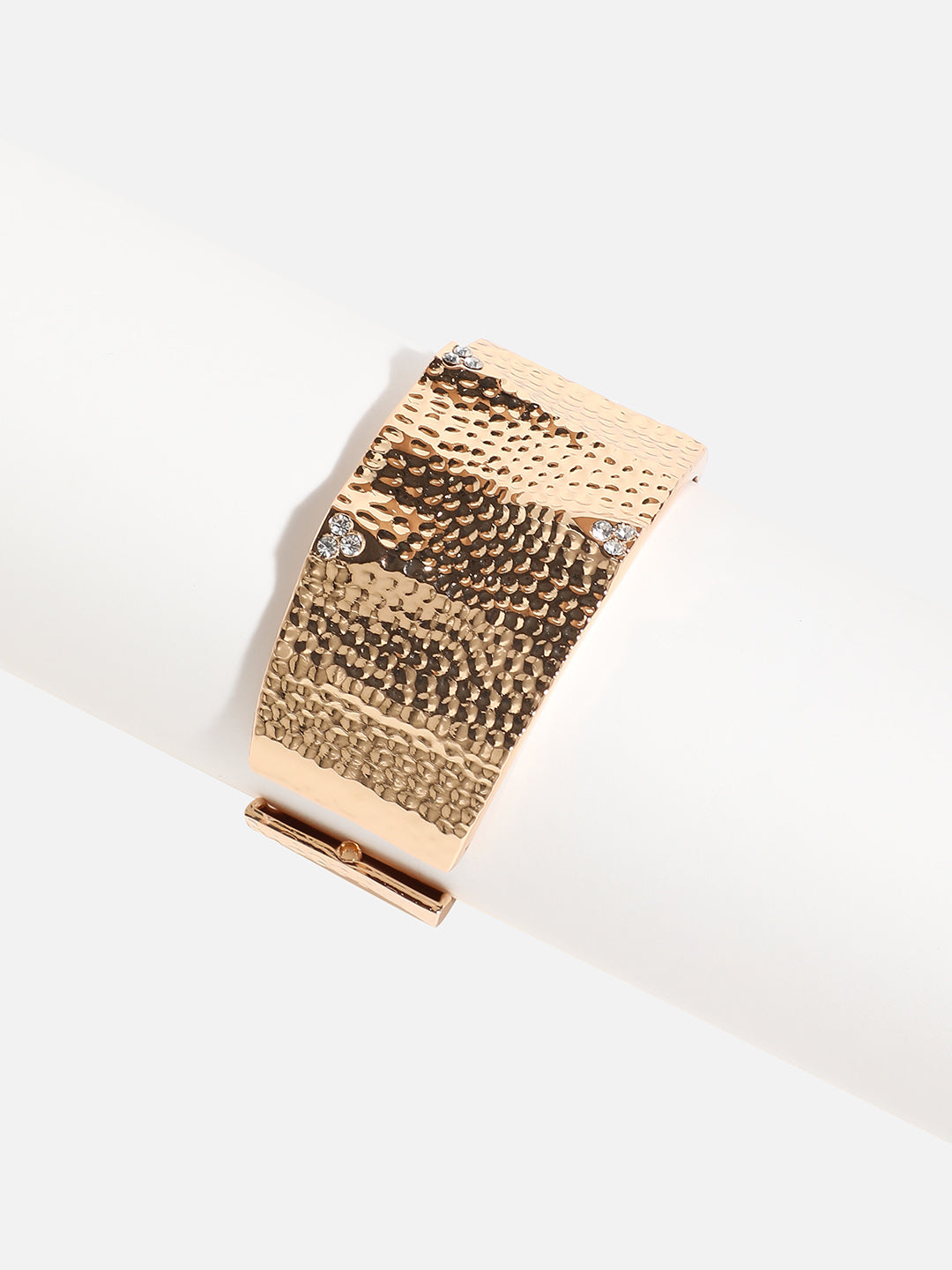 Gold-Plated Stones Studded Dented Cuff Bracelet