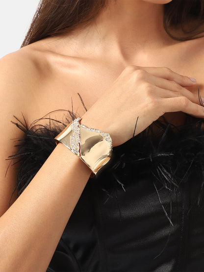 Gold Plated Asymmetrical Stone Studded Cuff Bracelet