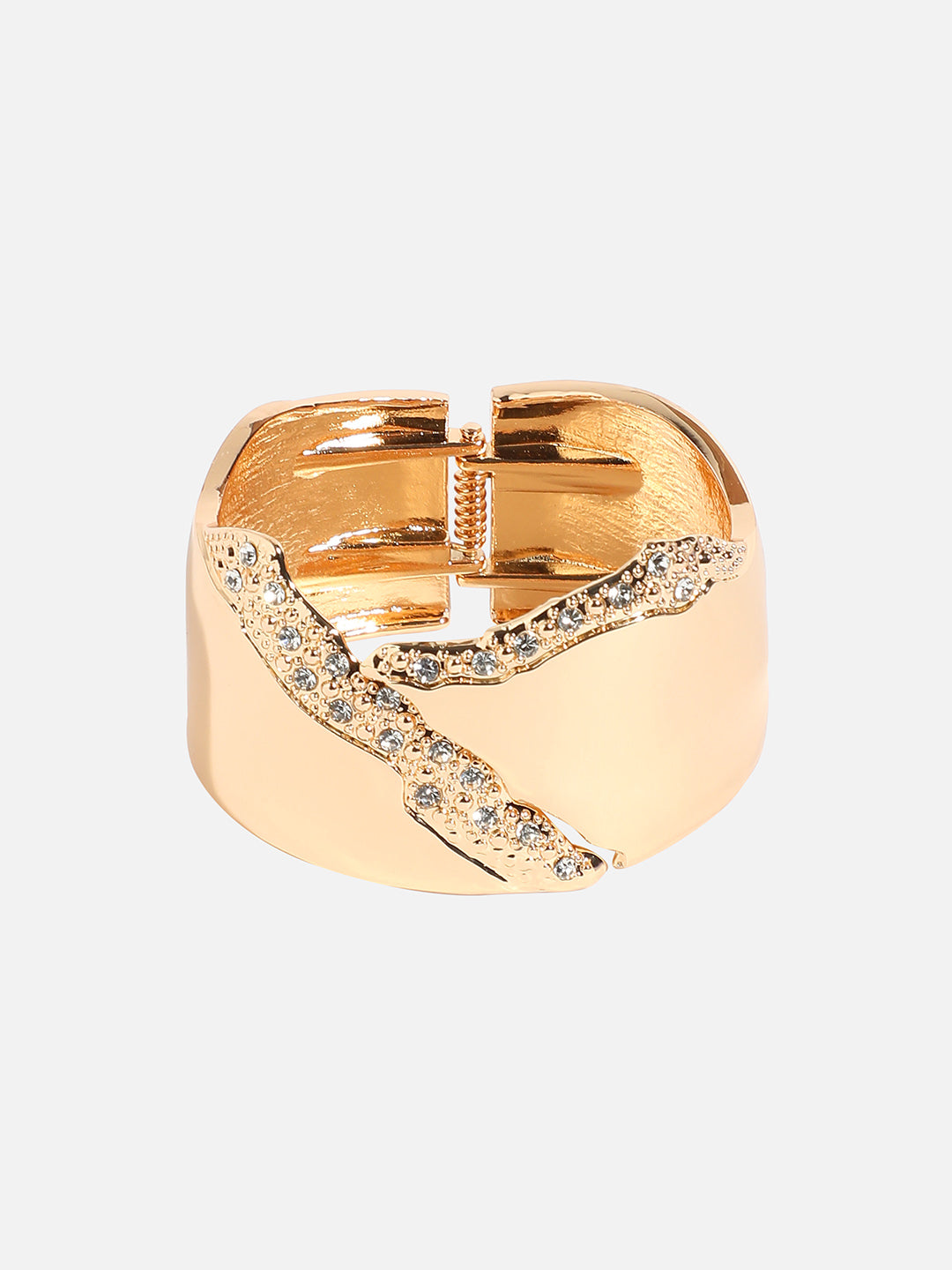 Gold Plated Asymmetrical Stone Studded Cuff Bracelet