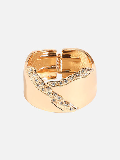 Gold Plated Asymmetrical Stone Studded Cuff Bracelet