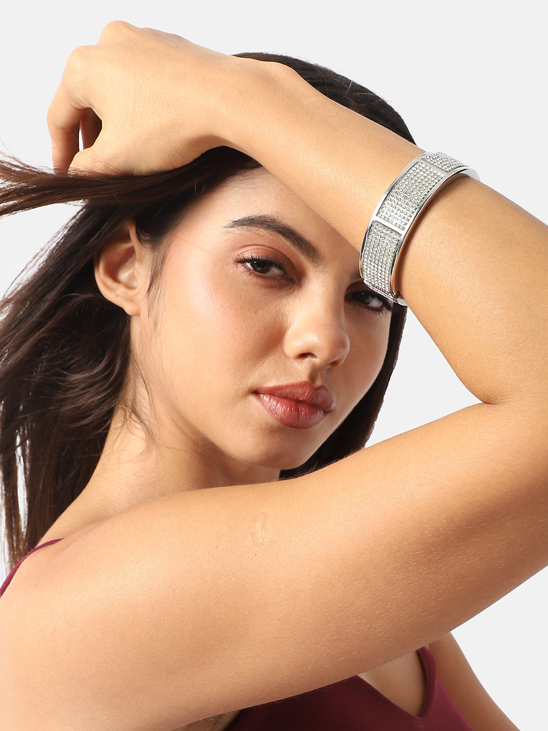 Silver Plated Stone Studded Bangle Bracelet