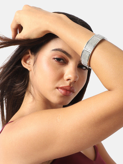 Silver Plated Stone Studded Bangle Bracelet