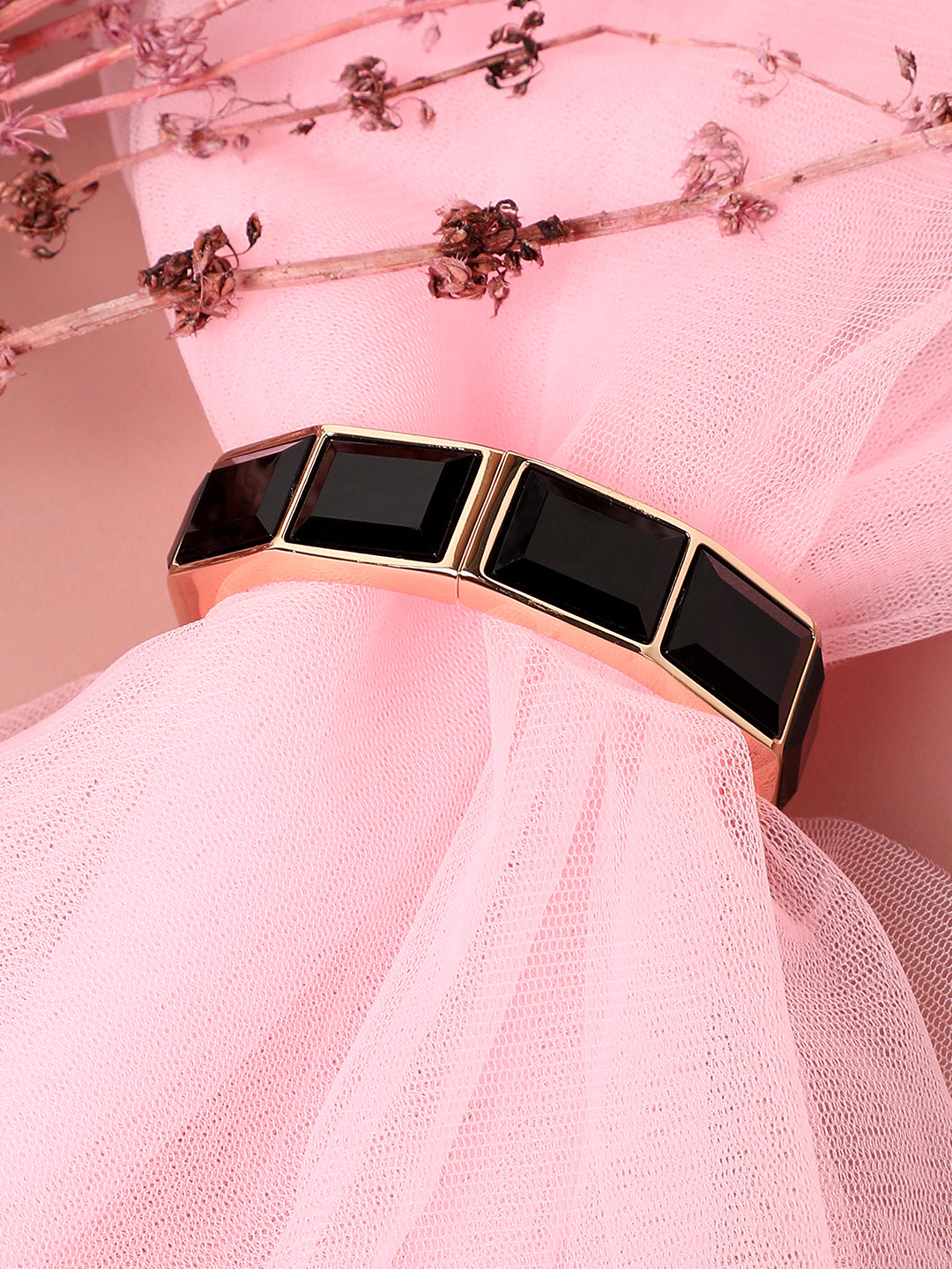 Gold Plated Stones Studded Cuff Bracelet