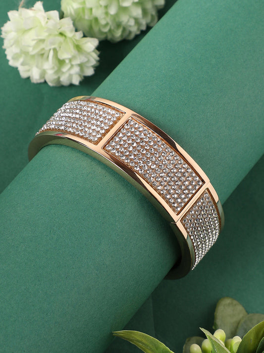 Gold-Plated Stones Studded Cluster Bangle-StyleBracelet