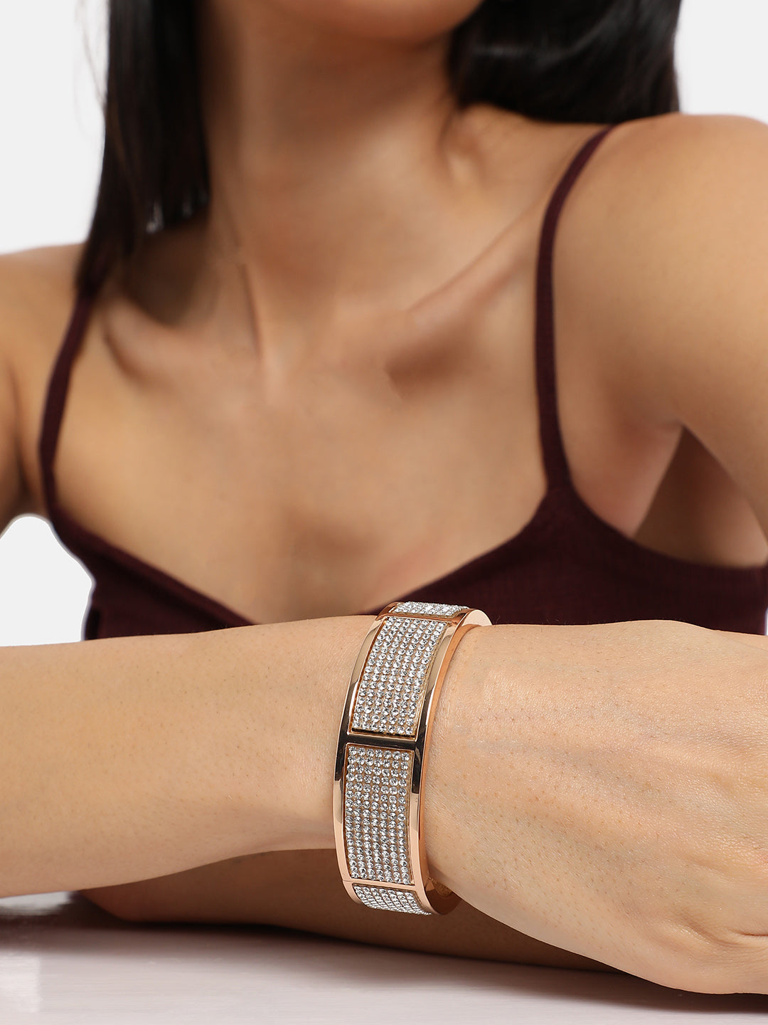 Gold-Plated Stones Studded Cluster Bangle-StyleBracelet