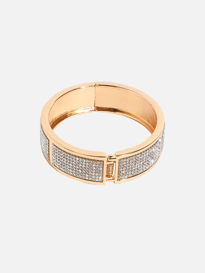 Gold-Plated Stones Studded Cluster Bangle-StyleBracelet