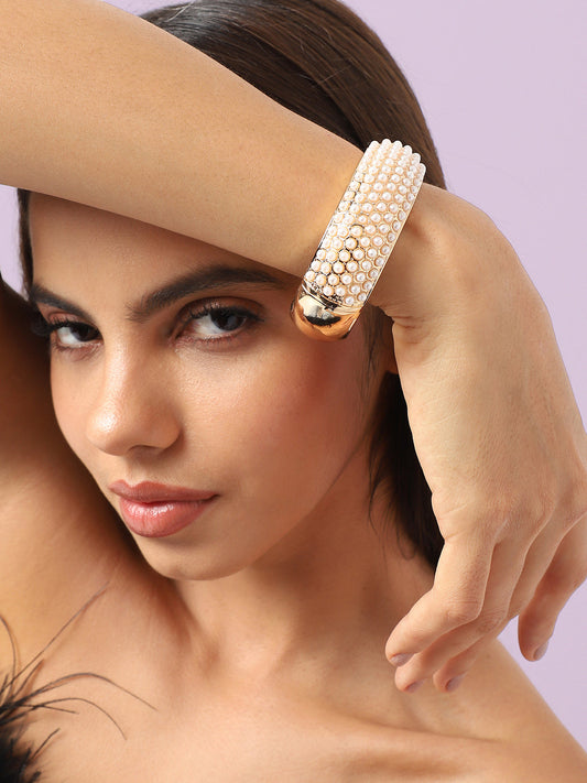 Gold-Plated Beaded Bangle-Style Bracelet