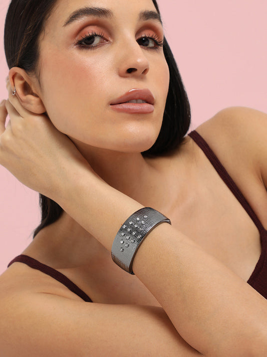 Silver Plated Stone Studded Cuff Bracelet