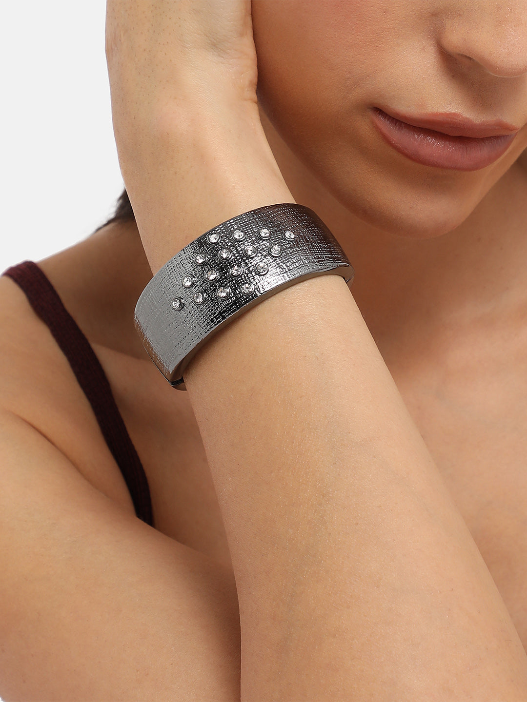 Silver Plated Stone Studded Cuff Bracelet