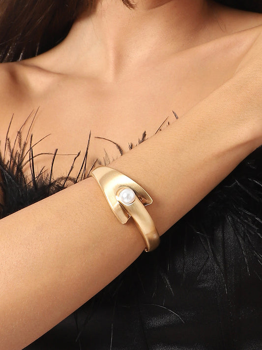 Gold Plated Artificial Beads Cuff Bracelet