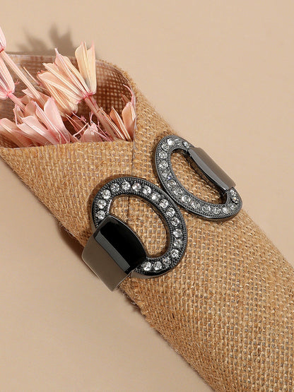 Silver-Plated Stones Studded Circular Cuff Bracelet