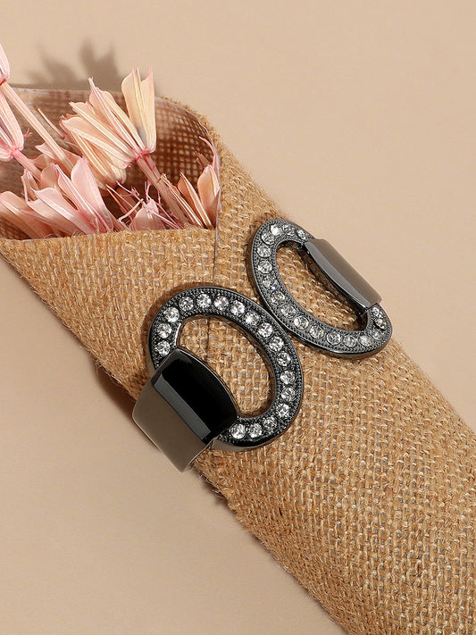 Silver-Plated Stones Studded Circular Cuff Bracelet