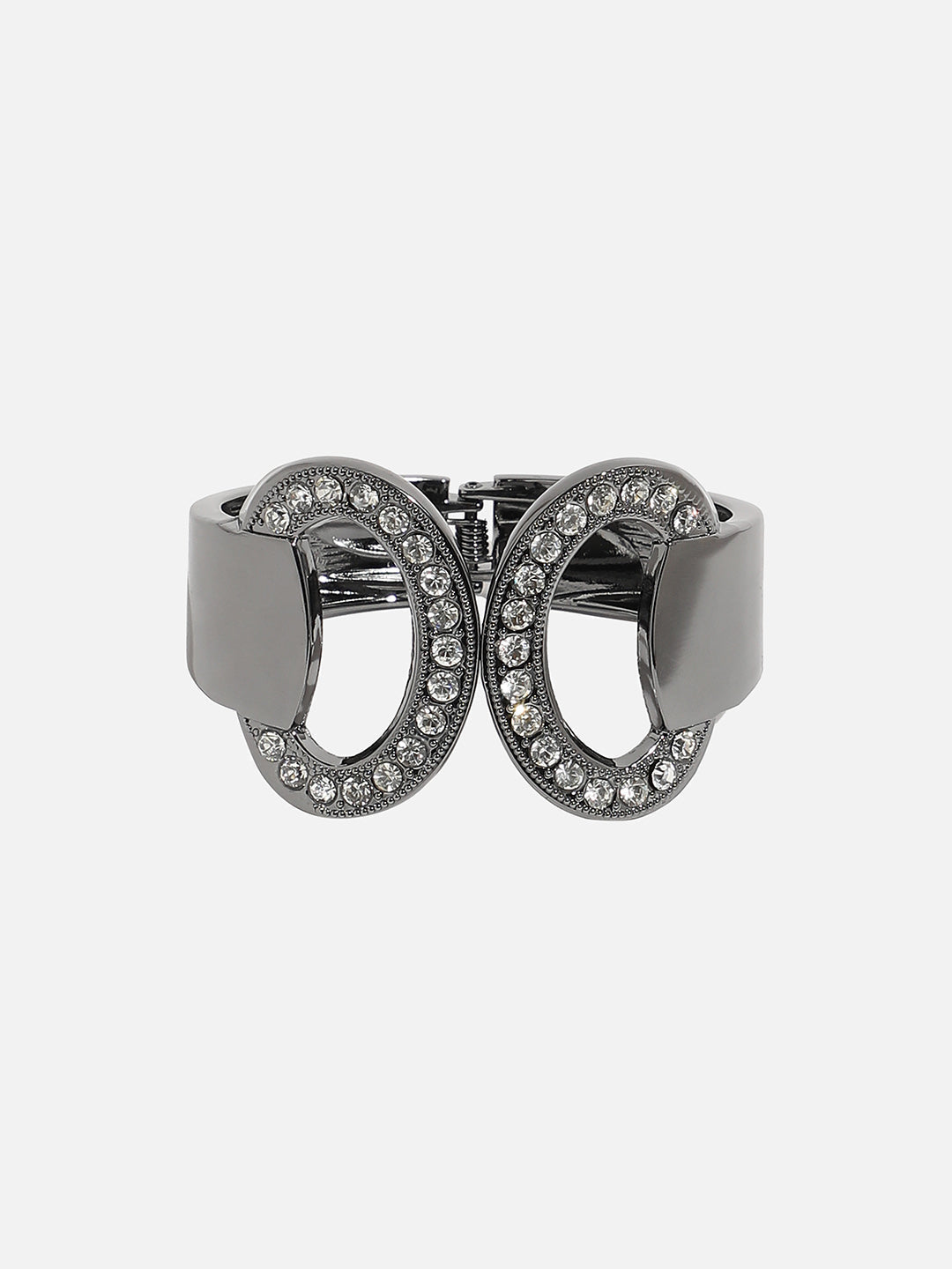 Silver-Plated Stones Studded Circular Cuff Bracelet