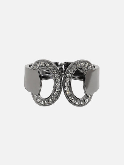 Silver-Plated Stones Studded Circular Cuff Bracelet