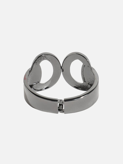 Silver-Plated Stones Studded Circular Cuff Bracelet