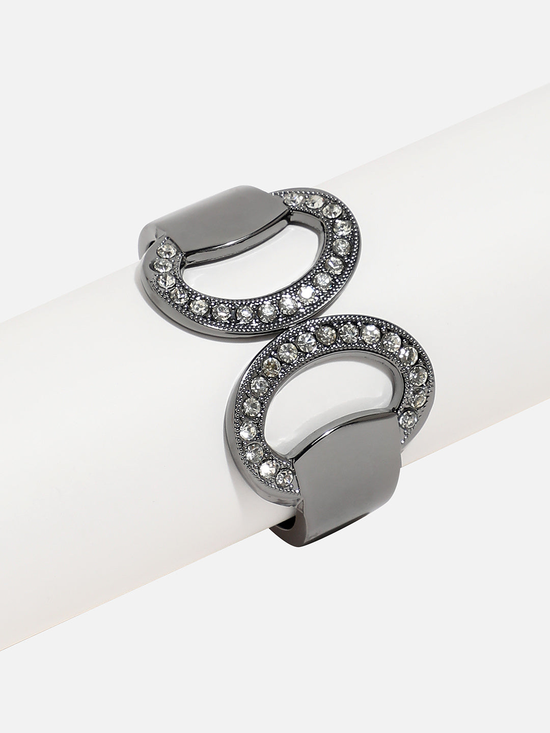Silver-Plated Stones Studded Circular Cuff Bracelet