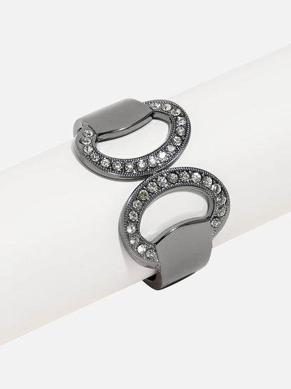 Silver-Plated Stones Studded Circular Cuff Bracelet
