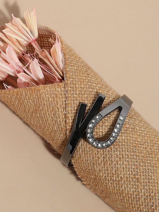 Silver-Plated Stones Studded Bow Cuff Bracelet