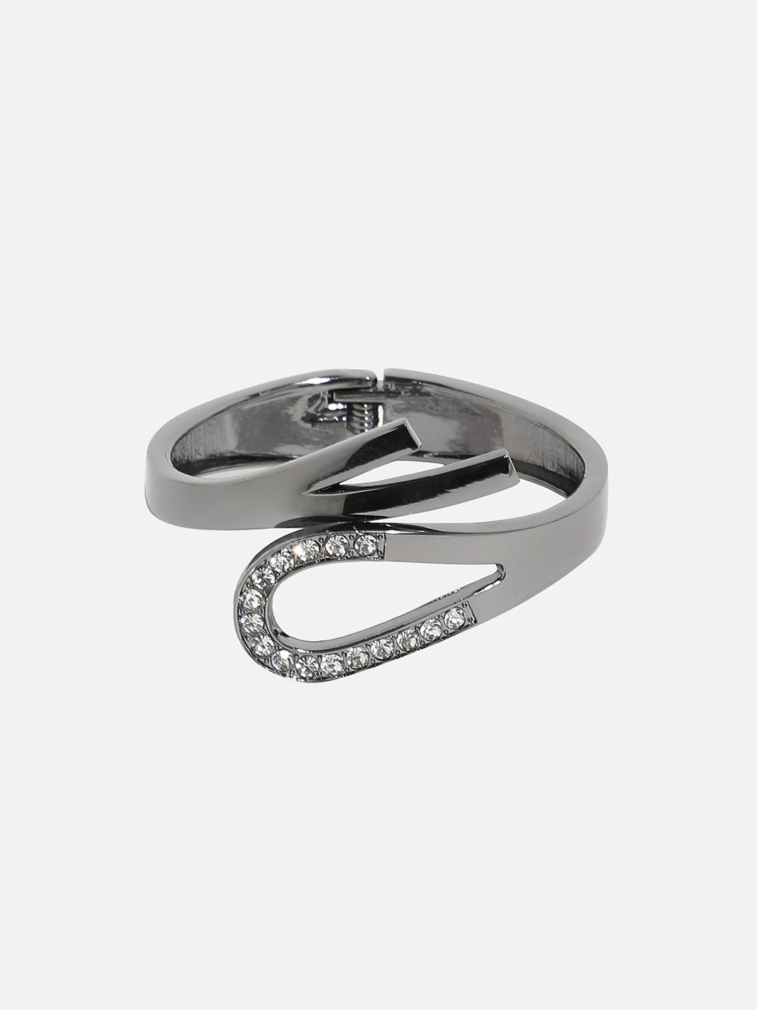 Silver-Plated Stones Studded Bow Cuff Bracelet