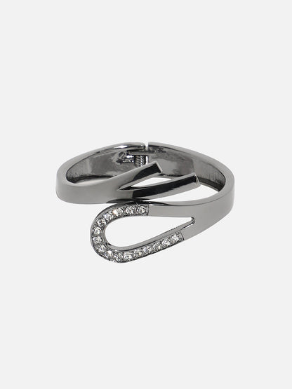 Silver-Plated Stones Studded Bow Cuff Bracelet